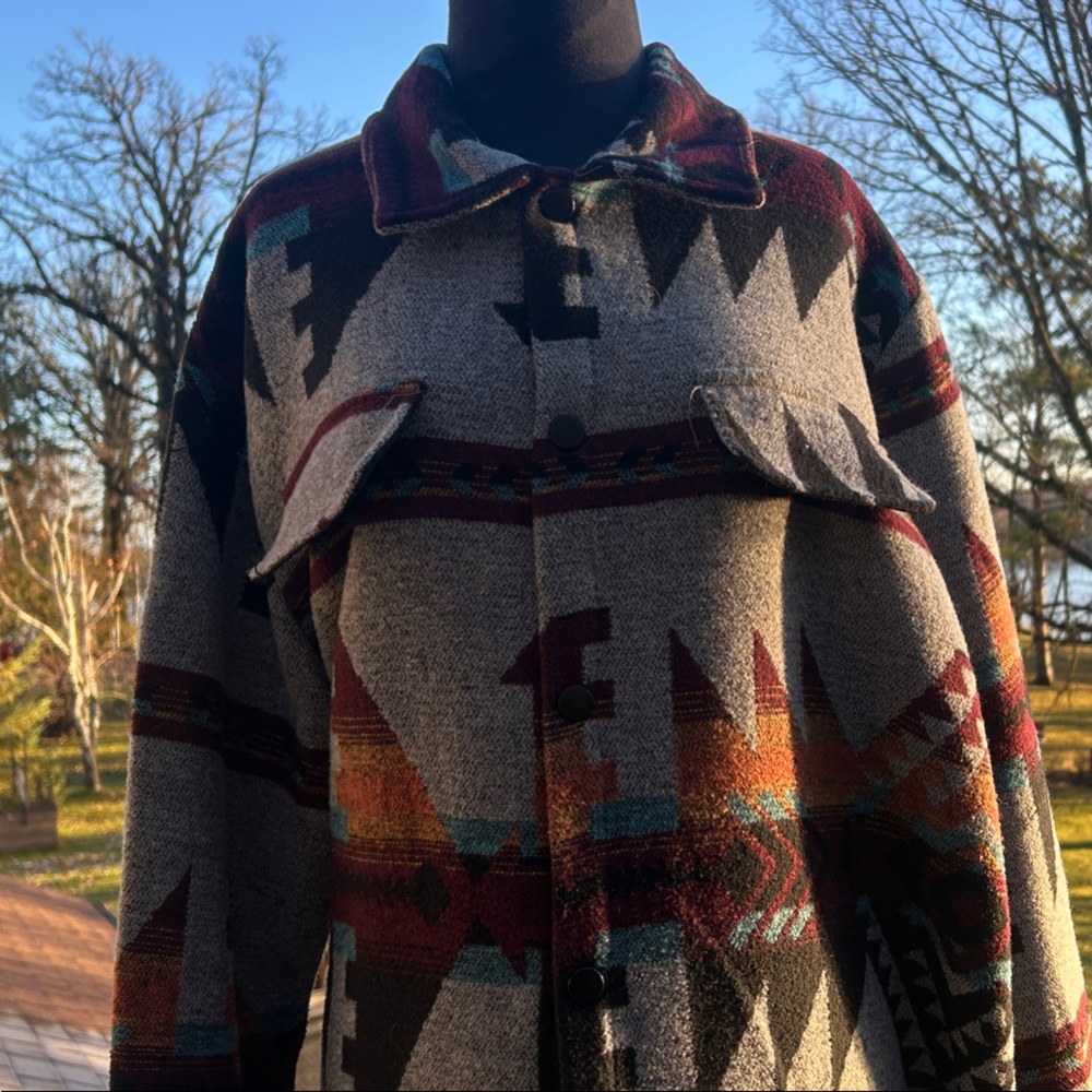 Tribal Patterned Button-Up Jacket - Picture 2 of 3